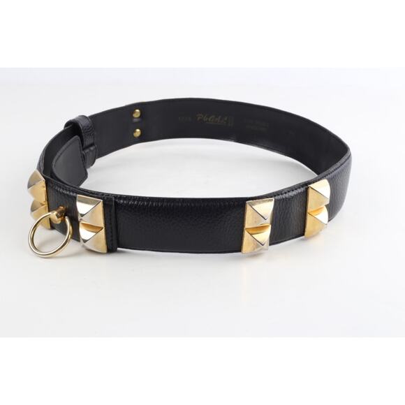 Vintage Black Studded Leather Adjustable Waist Belt Size 75 main image 16